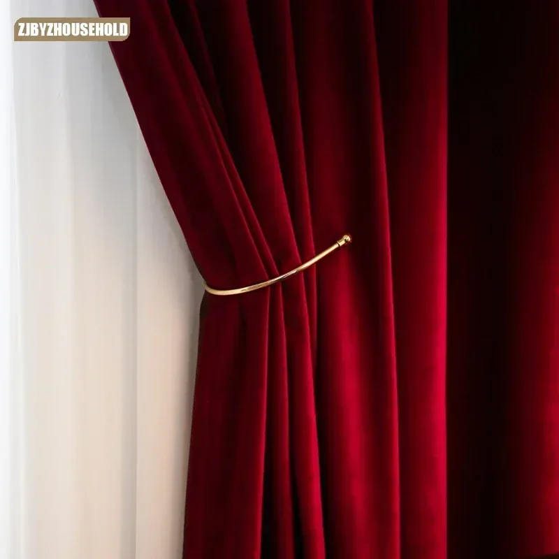 

Custom Velvet Light Curtains for Living Dining Room Bedroom Luxury Post-modern Nordic Wine Red Curtain Cloth Blackout