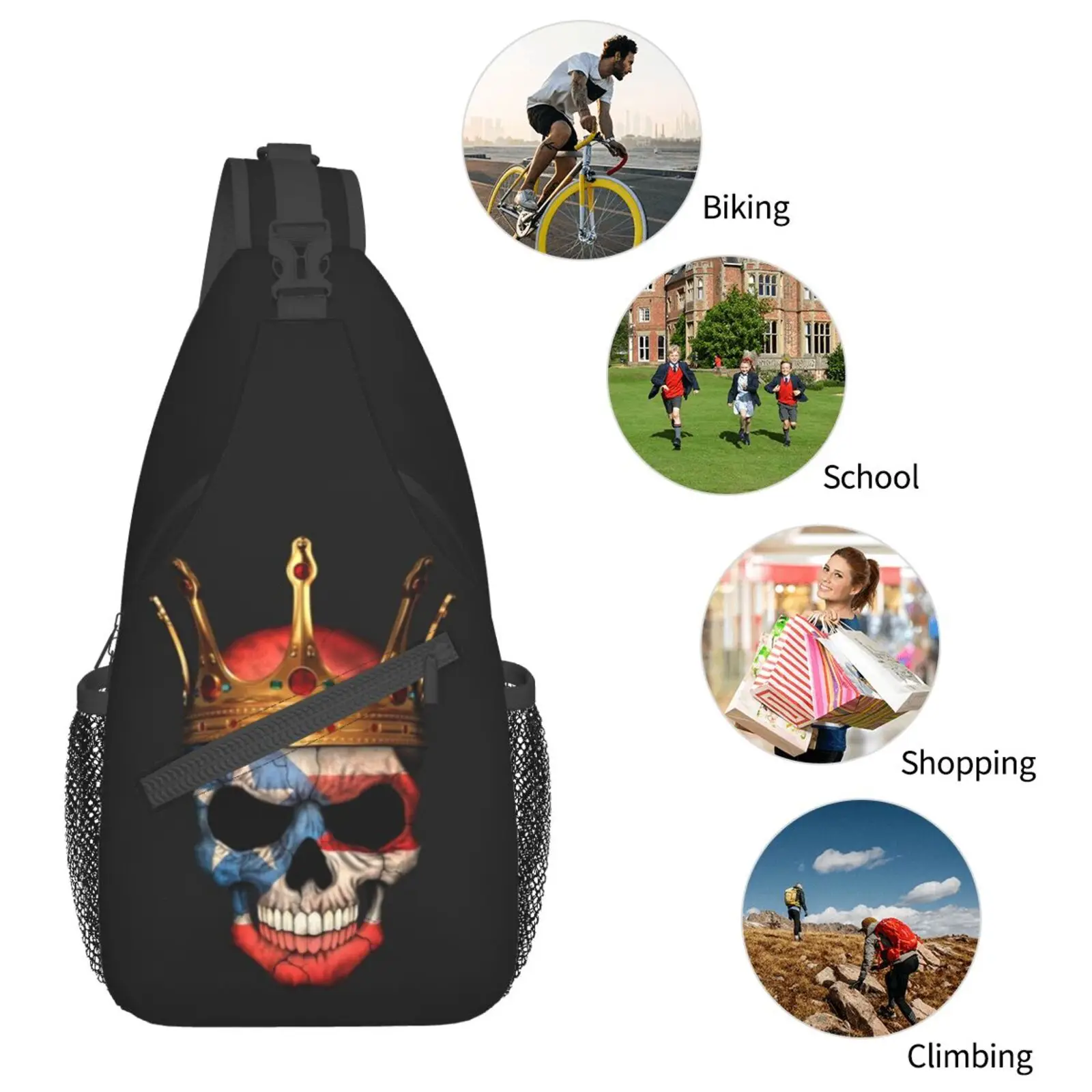 Borsa a tracolla con bandiera portoricana/zaino a tracolla/borsa a tracolla portoricana per viaggi escursionismo ciclismo campeggio lavoro