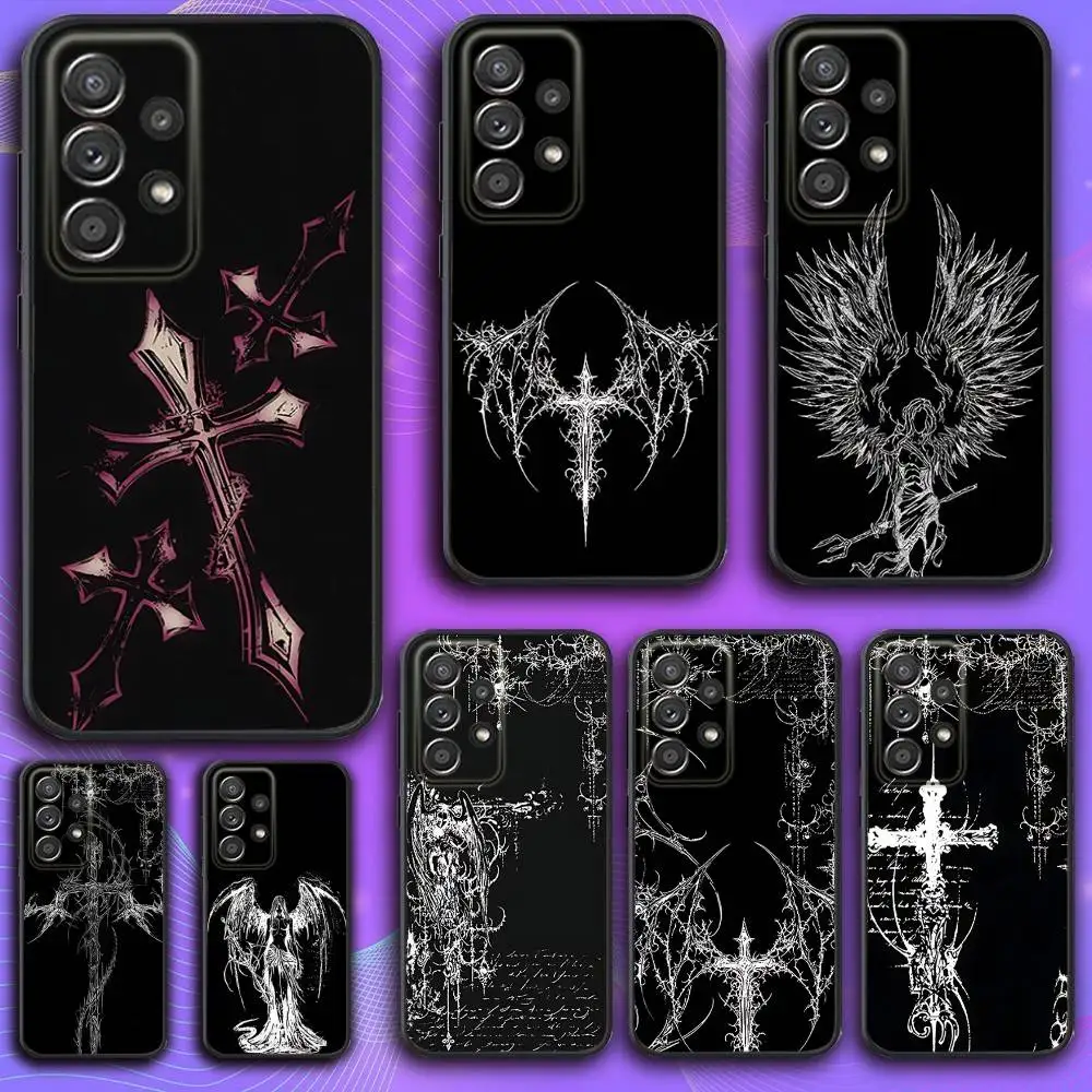 

Gothic Cyber Sigilism Cross Phone Case For Samsung S 25,24,23,22,30,21,10,9,Ultra,Plus,Lite,FE,4,5 G Soft Black Case