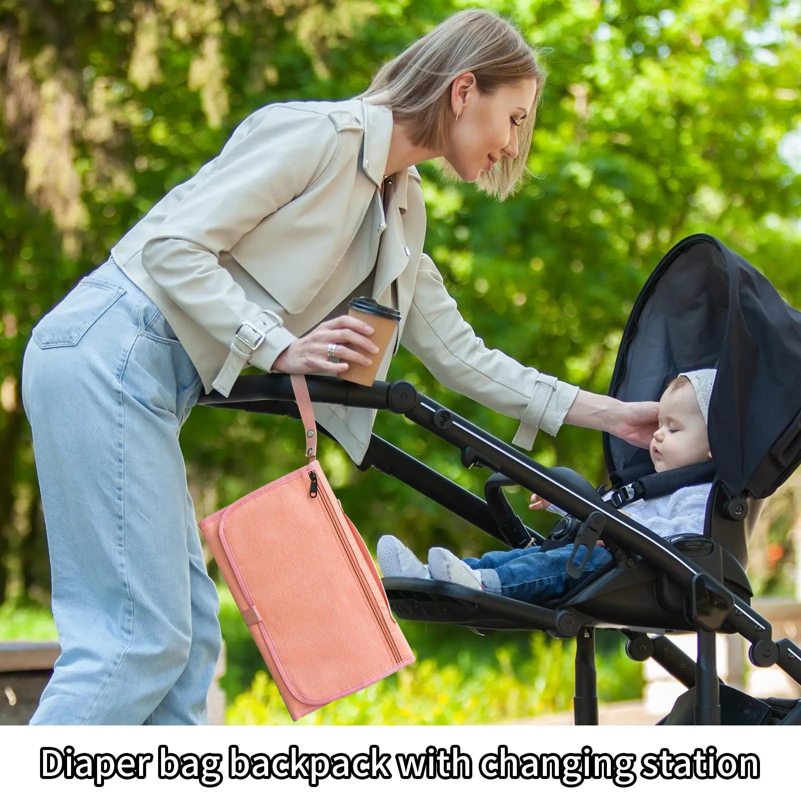 محفظة حفاضات للأم ذات سعة كبيرة وحقيبة حفاضات أطفال مقاومة للماء مع وسادة تغيير الحفاضات للاستخدام اليومي والسفر على الشاطئ والرحلات القصيرة للعائلة