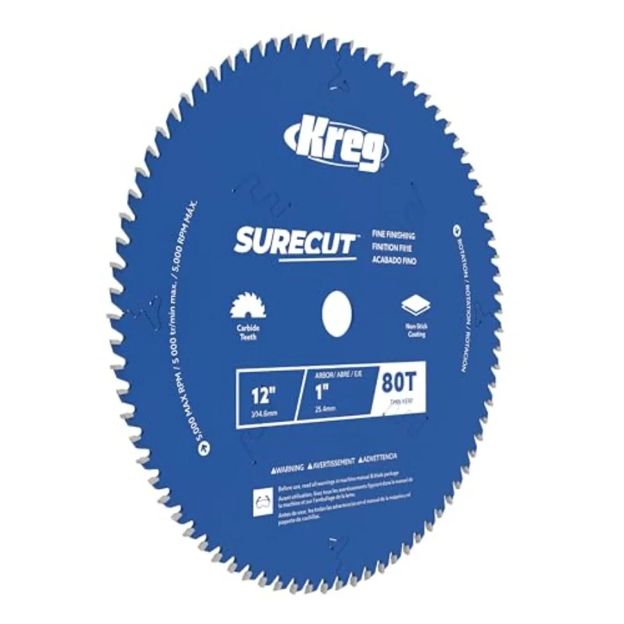 

Kreg 12" SureCut Fine Finishing 80-Tooth Saw Blade - Carbide-Tipped Blade - For Miter and Table Saws - Smooth Quiet Operation f