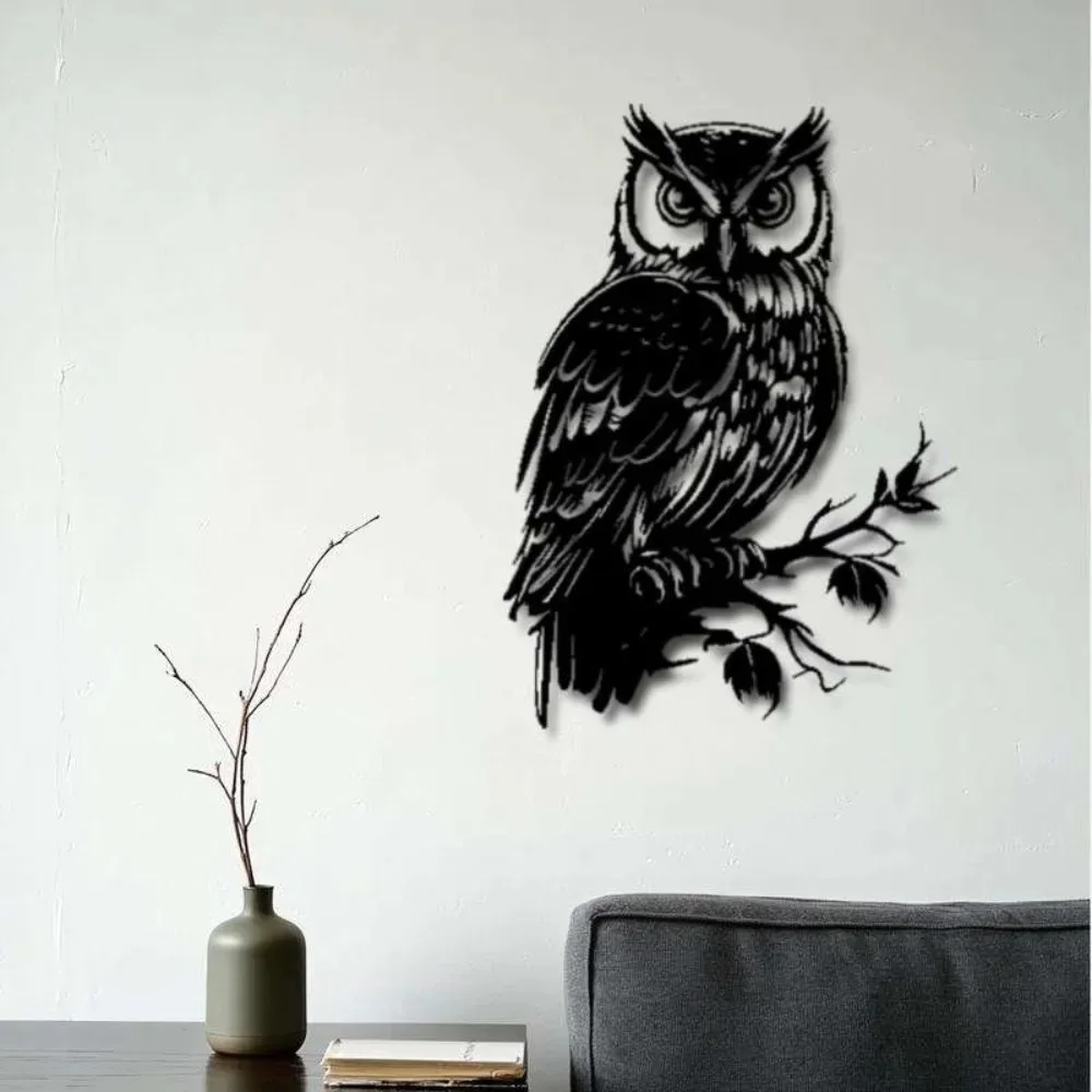 Metall-Wandkunst Eulen-Skulptur, Rustikale Gartendekoration, Naturinspiriertes Geschenk für Zuhause, Schlafzimmer und Wohnzimmer