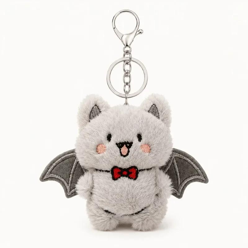 6Pcs Cute Halloween Plush Bag Charms, Animal Keychain with Bat Wings, Soft Pendant Set for Girls Teens Holiday Party Favor
