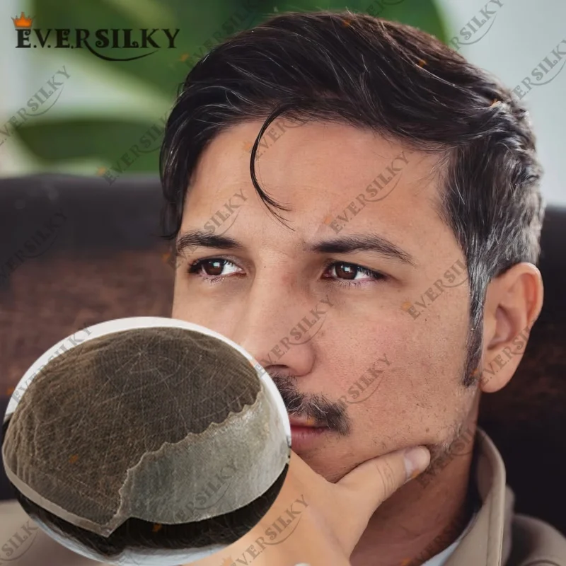 

Male Hair Prosthesis Lace with Soft Pu around Durable Q6 Men's Wig Breathable 130%density Wigs for Men 100%Human Hair Prosthesis