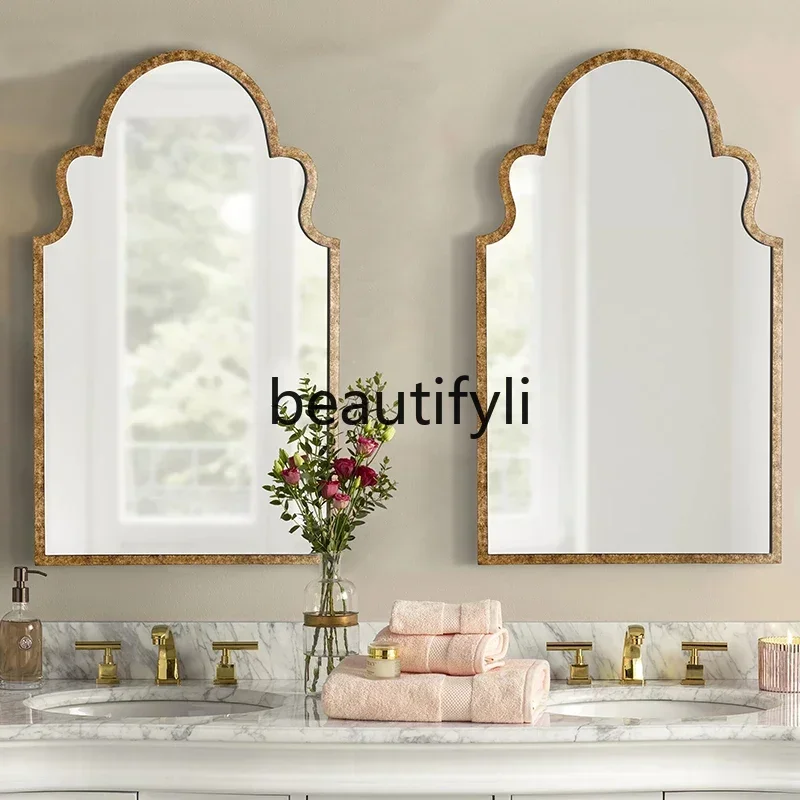 SS ss7486 French retro bathroom mirror wall-mounted special-shaped European bathroom cosmetic mirror light luxury decorative mir
