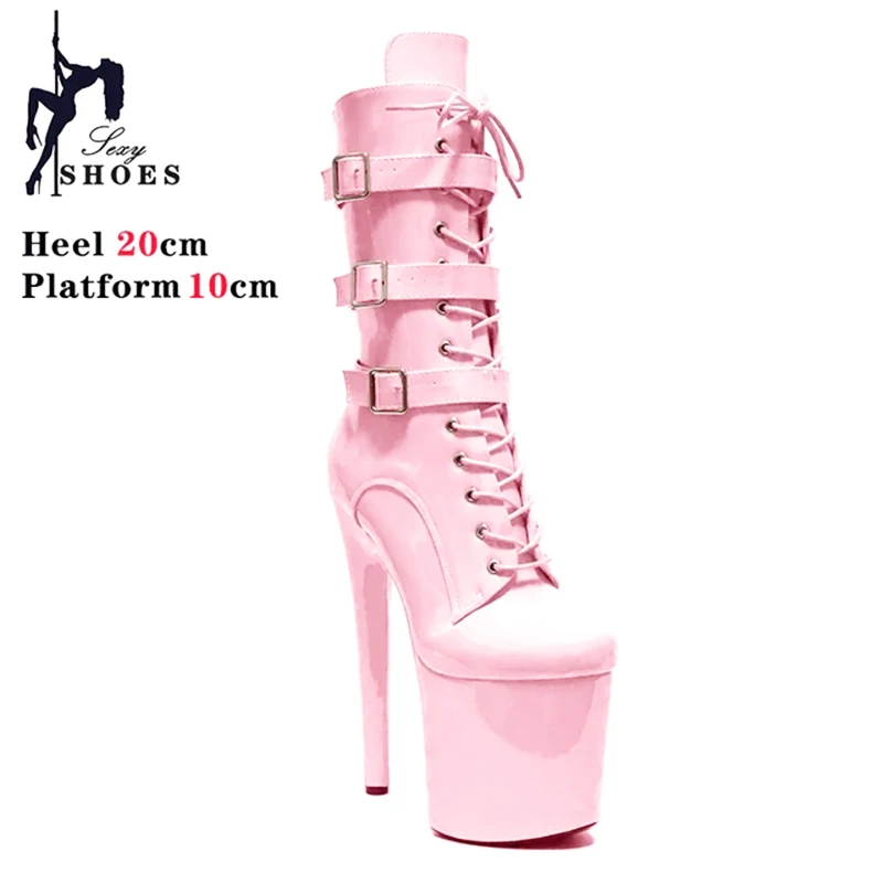 Voesnees Buckle Red Boots 20cm/8Inchs Thin Heels Strappy Stiletto Zip Platform Woman PUNK Ankle Boots Girl's Heels Stripper Shoe