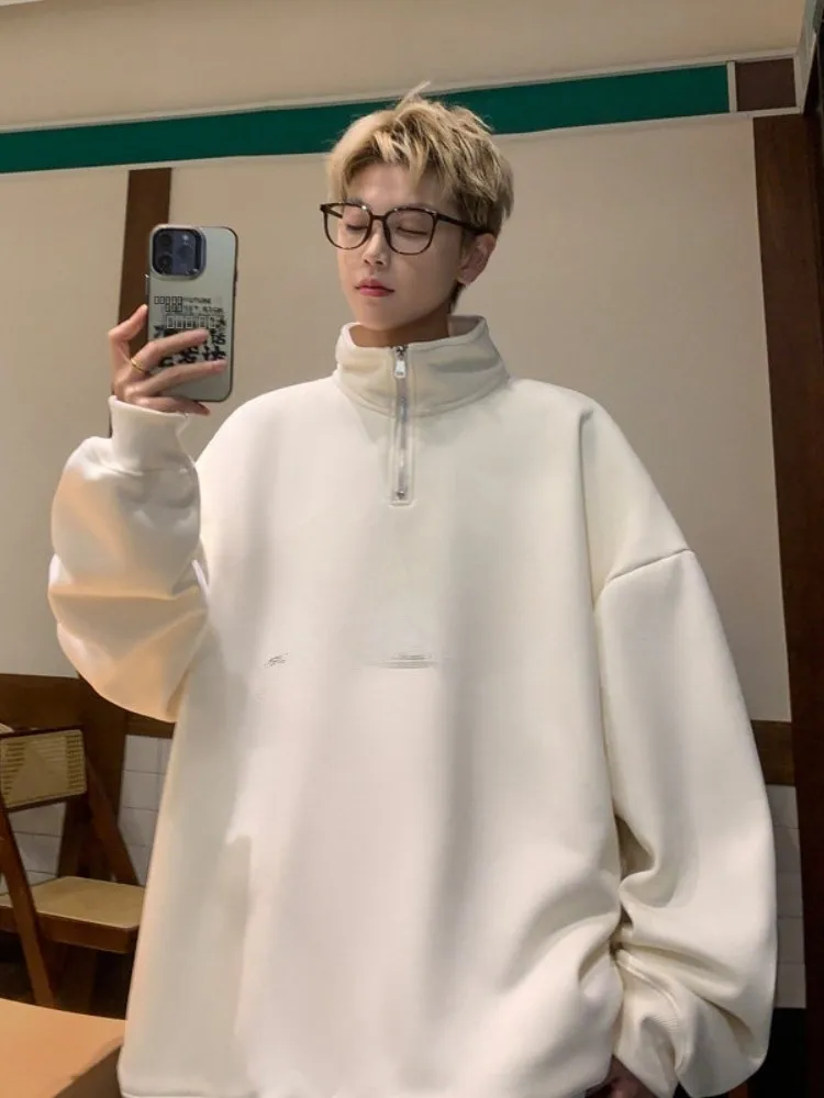 

Мужская толстовка свободного кроя на молнии с воротником-стойкой, повседневная, комфортная, для весны и осени, уличный стиль, с длинным рукавом, с принтом