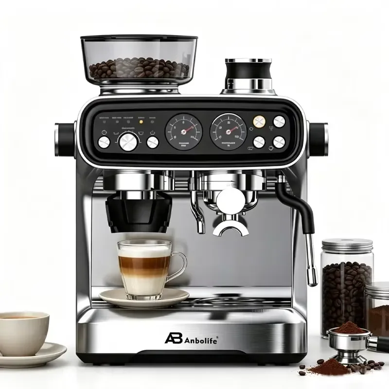 Anbolife 20bar 58mm Funnel Espresso Coffee Machine With Grinder Bean to Cup Coffee Flow Meter & PID Temperature Control