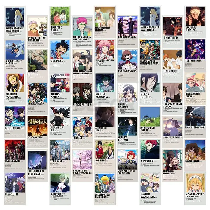 50Pcs Anime Movie Poster Aesthetic Photo Wall Collage Kit Manga Club Art Home Decoration Dorm Decor for Teens Young Adults