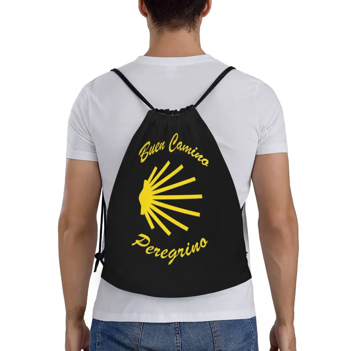 Custom Camino De Santiago Scallop Shell Drawstring Backpack Bags  Lightweight Peregrino Gym Sports Sackpack Sacks for Shopping