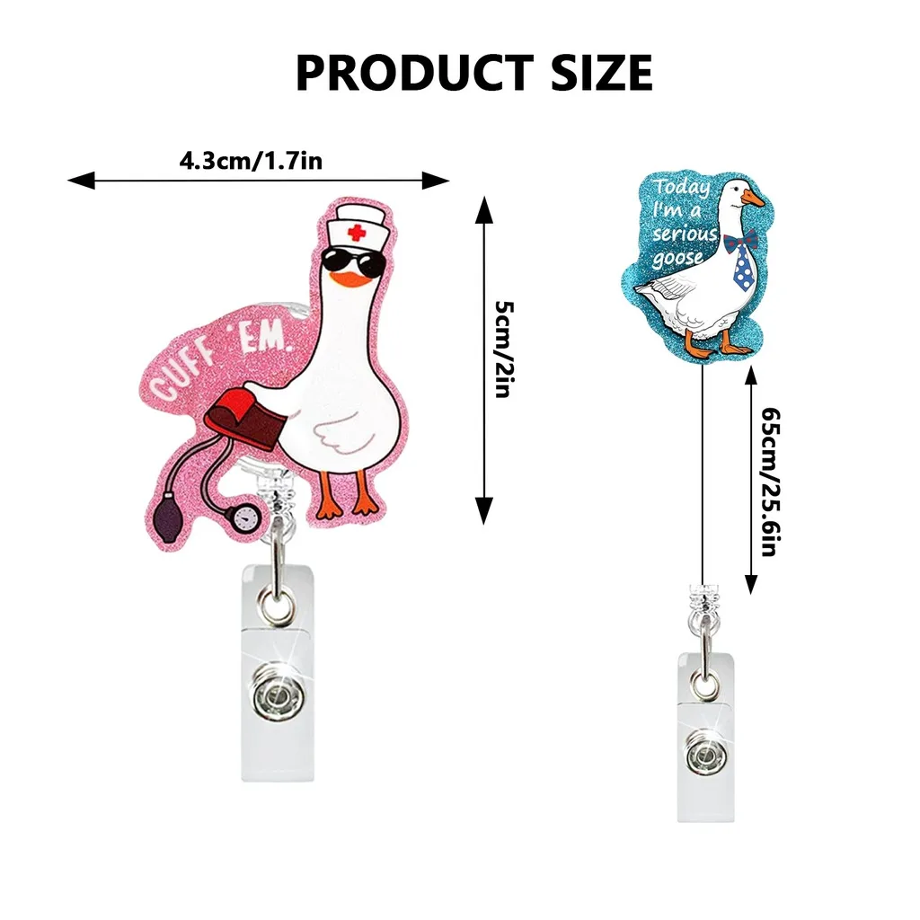 Retractable Badge Reel, Funny Silly Goose Acrylic ID Badge Clip for Healthcare Workers, Extend Up to 25.6 Inch