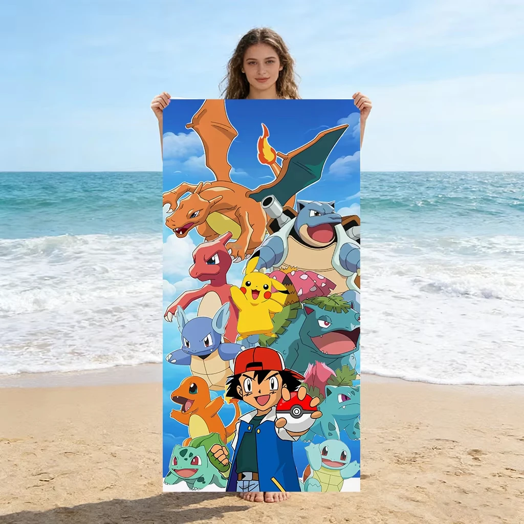 

1pc Extra Large Pokemon Microfiber Beach Towel, Quick Dry Lightweight, Yoga Camping Travel Outdoor Use