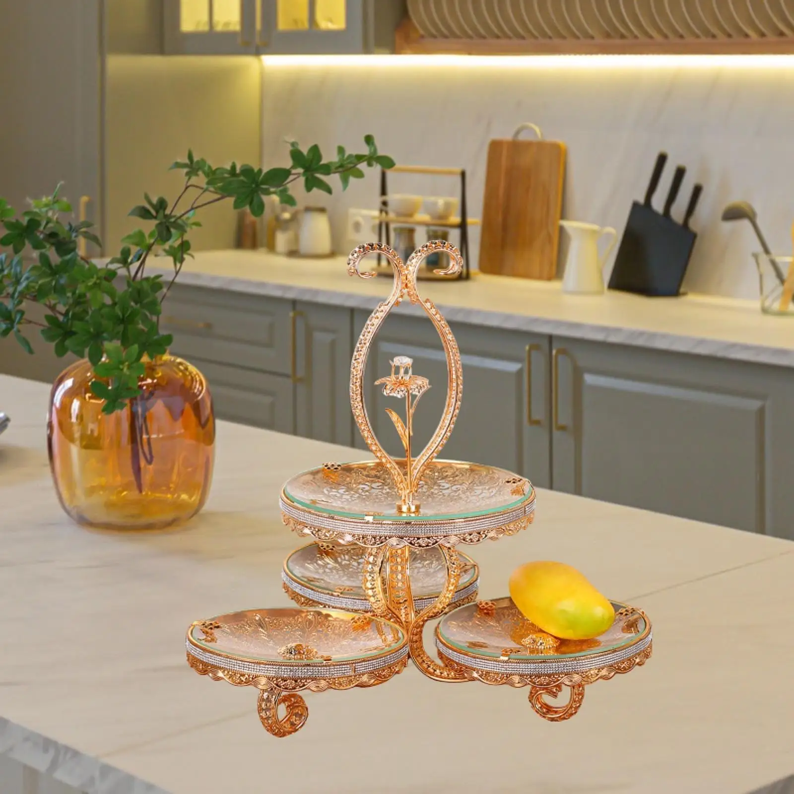 Double Layered Glass Fruit Tray Display Plate Luxurious Glass Serving Platters for Dessert Party Decor Birthday Hotel Fruit