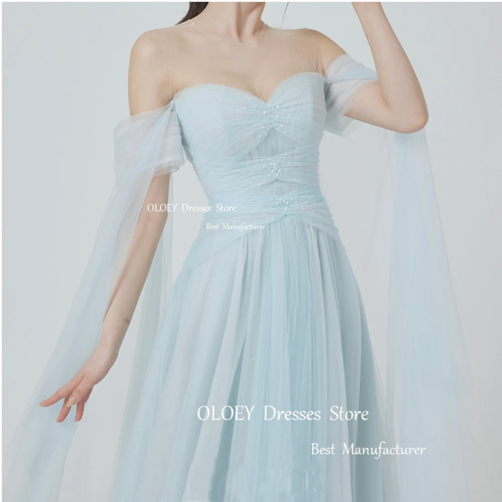 OLOEY 2024 Elegant light Blue Evening Dresses Korea Wedding Photo Shoot Soft Tulle Party Prom Gowns Corset Floor Length