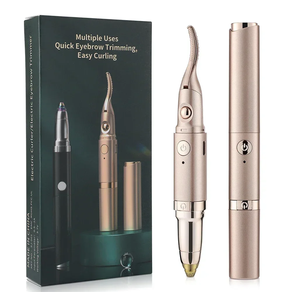Piegaciglia elettrico portatile Rasoio sopracciglia USB ricaricabile 2-in-1 Multifunzionale riscaldato Ciglia Curling Make Up Tool