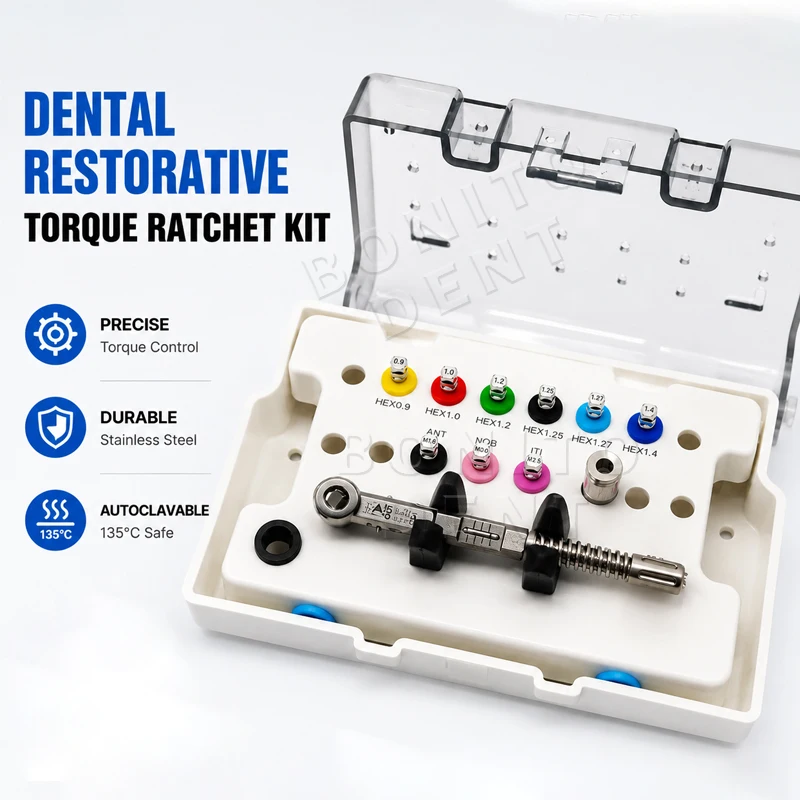 

Dental Implant Torque Wrench Square Head Ratchet Quadrilobe Osstem Dentium MultiBrand Restoration Box Adapter
