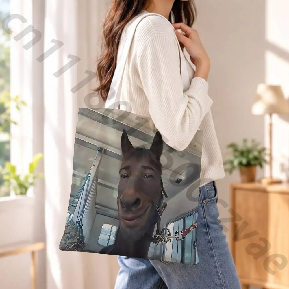 Horse Funny  Reusable Fashionable Backpack Multifunctional Handbag Canvas Shopping Bag