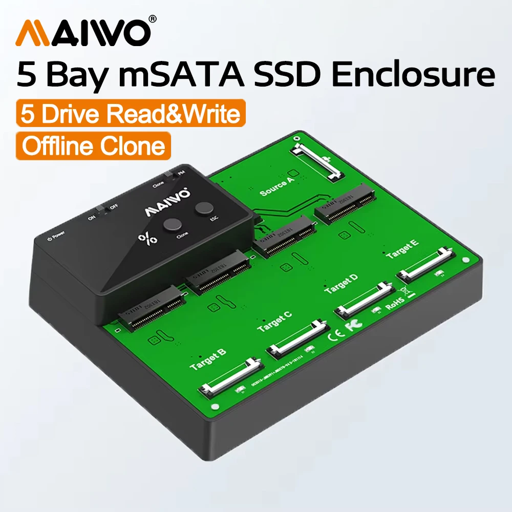 MAIWO 5 Bay MSATA SSD Docking Station USB 3.0 MSATA SSD Enclosure Case Support 1 to 4 Offline Clone Adapter with LED Indicator