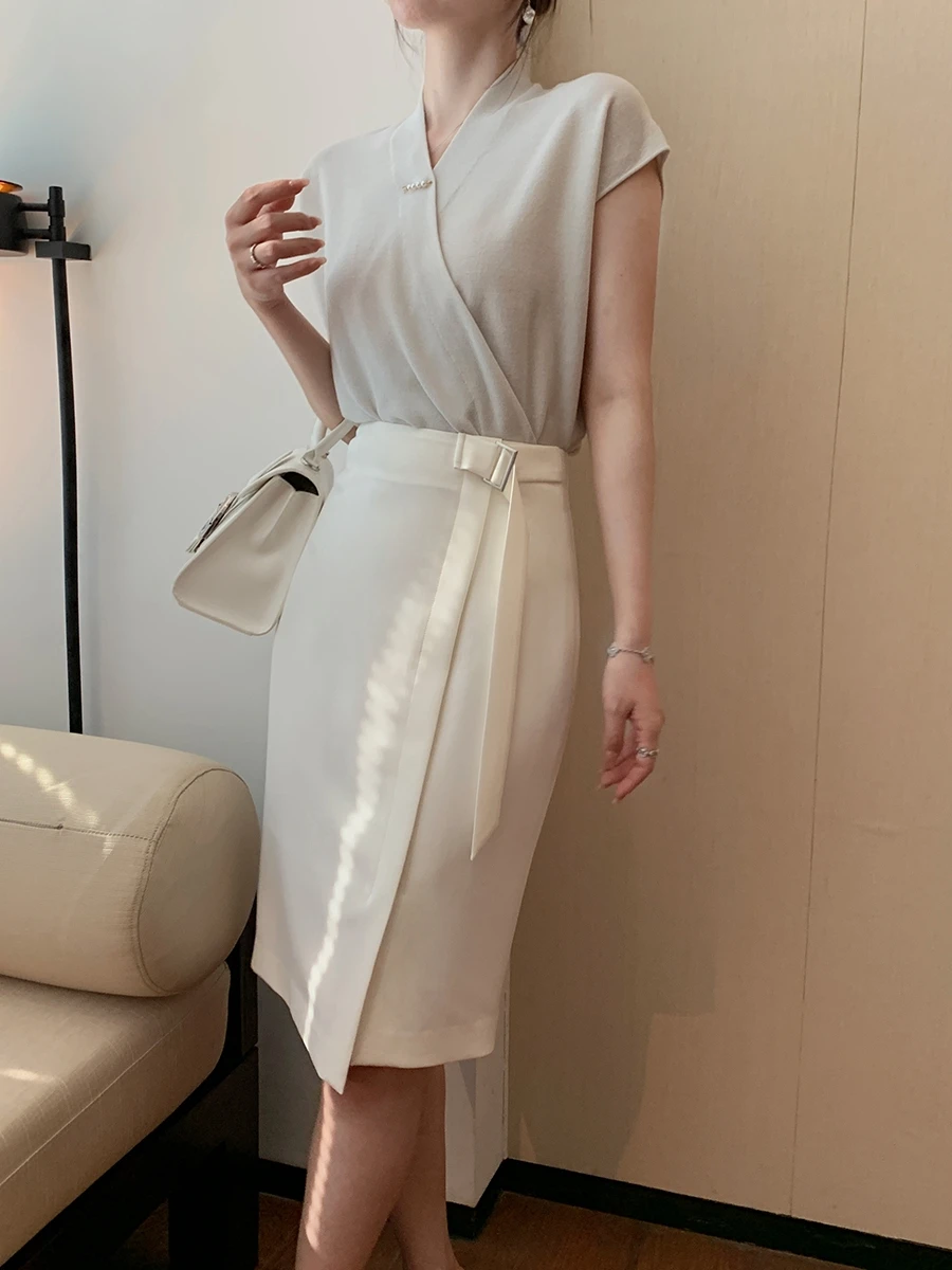 

DAJO'S Commuter Asymmetrical High Waist Busin Skirt Practical Office f Skirt Polyester Fiber Ci Commute Women's Faion