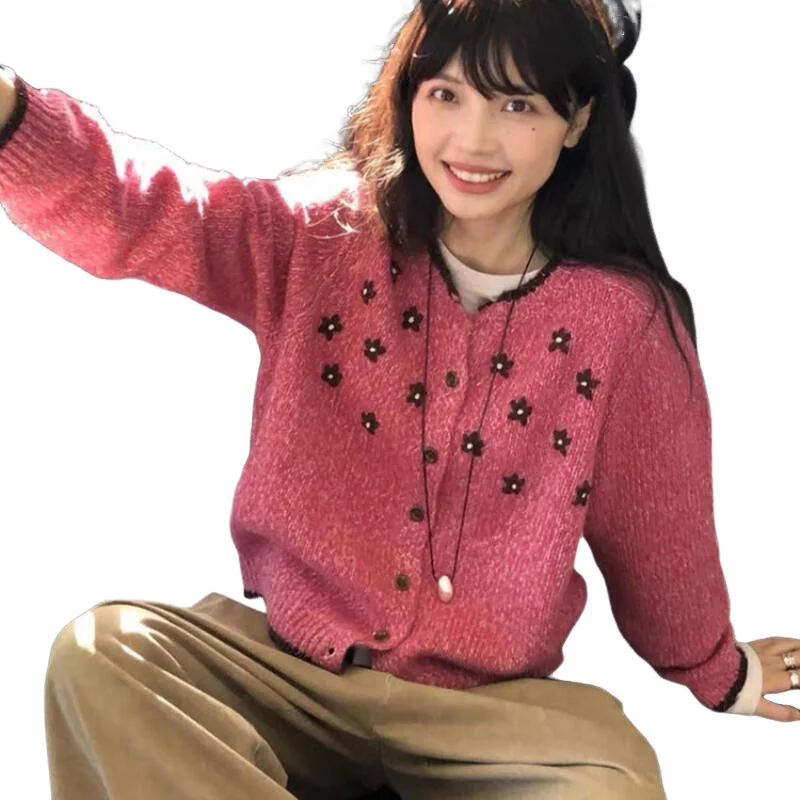 Mädchen Strickjacke Pullover Pullover frauen Herbst Winter Koreanischen Stil Strickwaren Verdicken Stickerei Lose Oberbekleidung Mantel Top