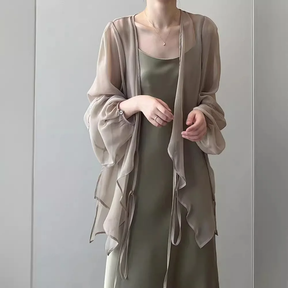 

2026 New Women Chiffon Sun Protection Shirt Summer Thin French Loose Blouse Draped Shawl Cardigan, Petite Casual Cover Outerwear