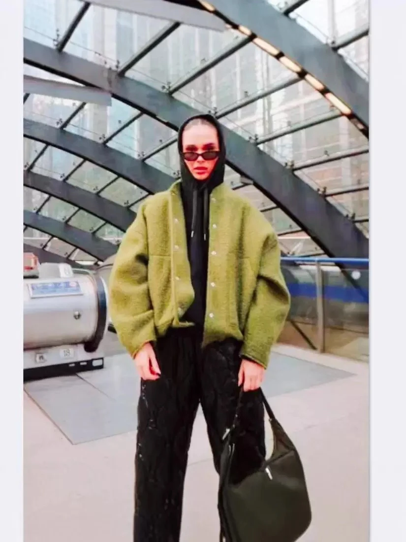 

Loose Casual Women's Jaet Pure Color Stand Collar Large ket Spring Commute Sle Long Sve Regular Fit Outerwear