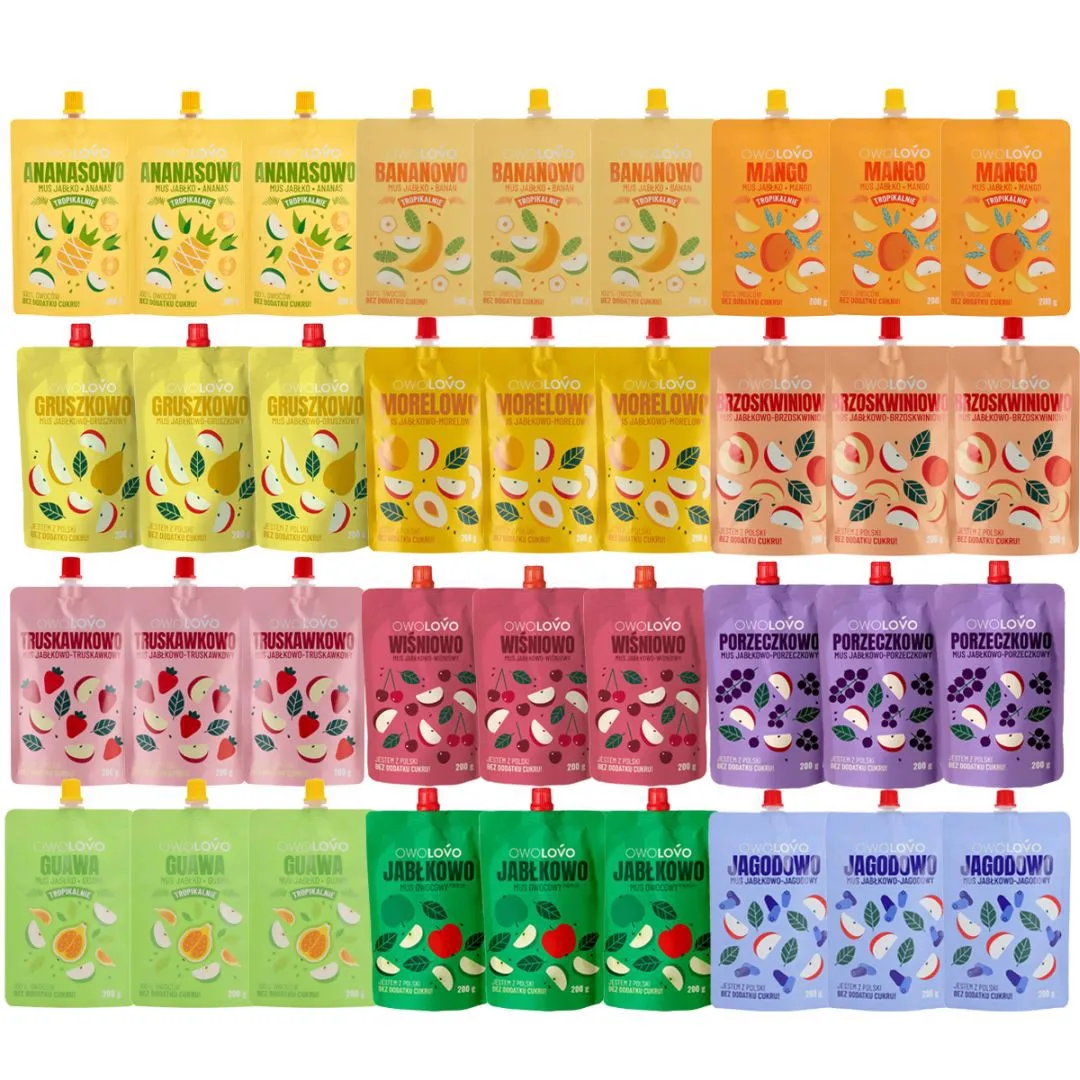 Owolovo Mix 12 smaków Musów owocowych 200 g x 36 sztuk