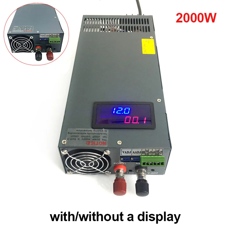 2000W Switching Power Supply SMPS AC-DC 0-12v 24v 36v 48v 60v 72v 80v 90v 110v 220v 300v 350v with or without display S-2000