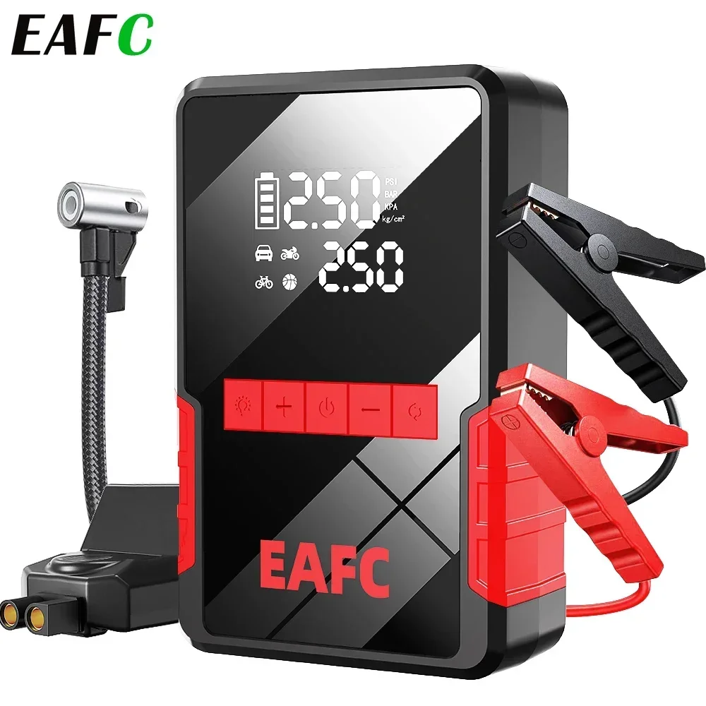 EAFC 4-in-1 Car Jump Starter & Air Pump Tire Inflator Portable Air Compressor Outdoor Power Lamp 1200A Power Bank for Vehicle