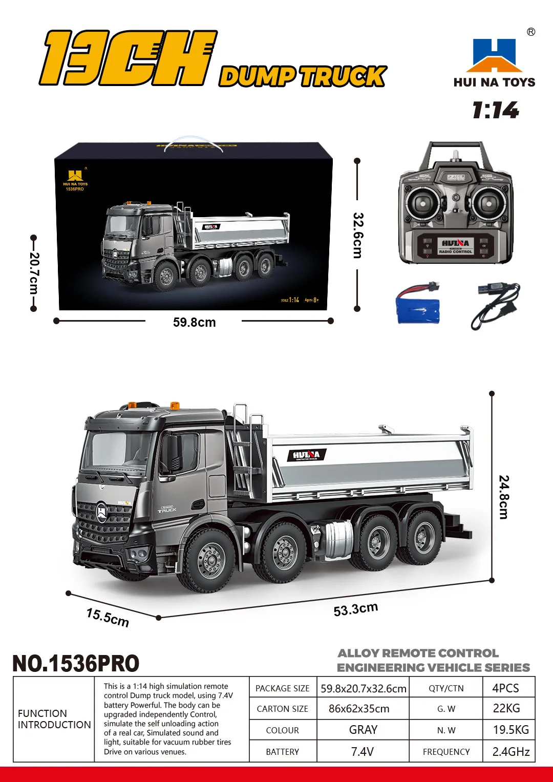 ホイナニュー1536PRO 1537合金製リモコンエンジニアリングティッパーミキサー トラック 1/14スケールヘビーデューティーRC玩具フルプロポーションホイール