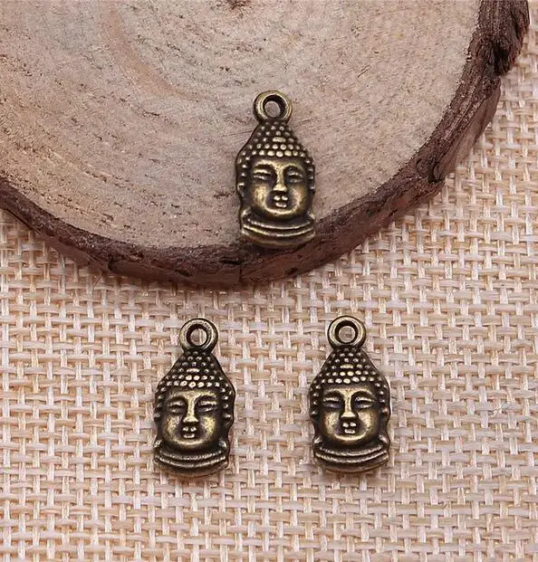 20PCS 16x8mm Antique Bronze Alloy Charm Buddha Head Two Side Pendant EF3924