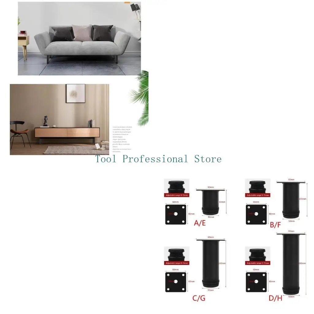 

57QF 4 Pack Metal Adjustable Furniture Legs Cabinet FootLegs Heavy Duty Bed CenterFrame SlatSupport Leg for Table Bed Sofa