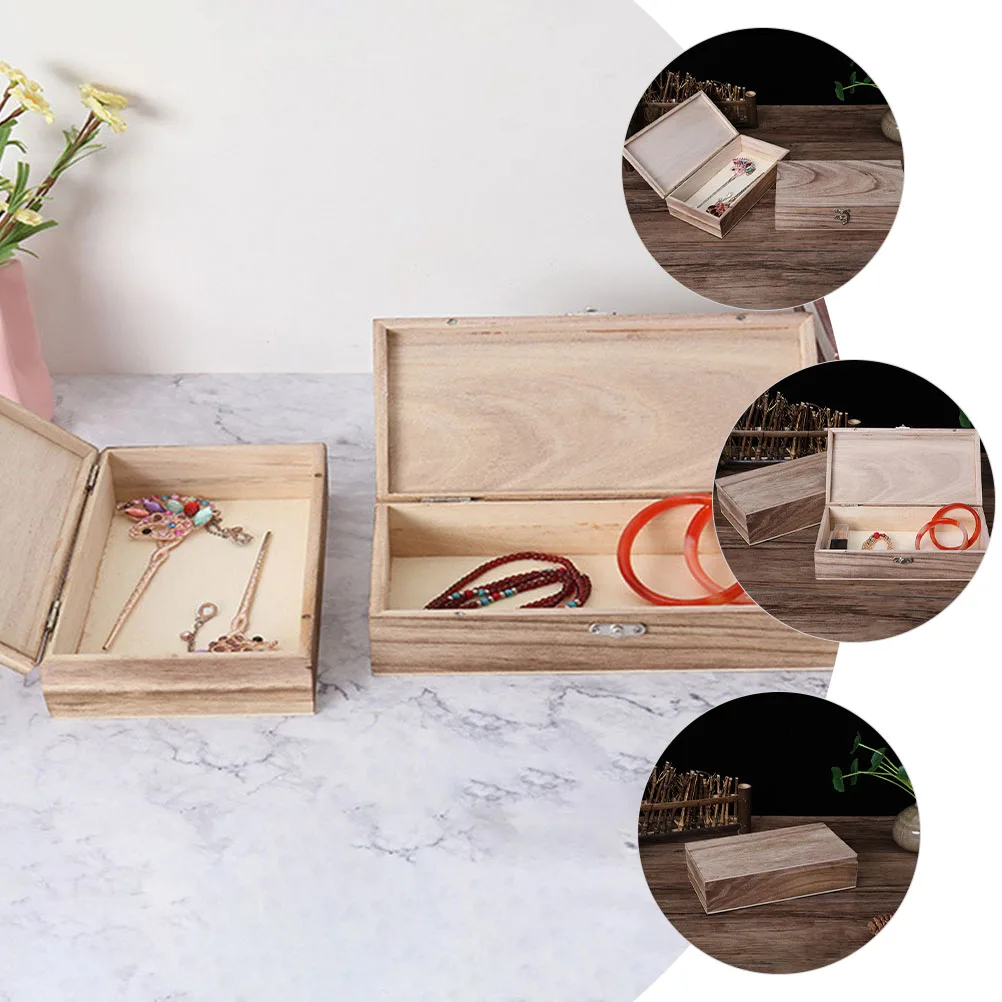 

2pcs Vintage Latch Wooden Storage Box Lid Jewelry Organizer Case Watches Glasses Crafts Keepsakes Wood Box Trinket Container