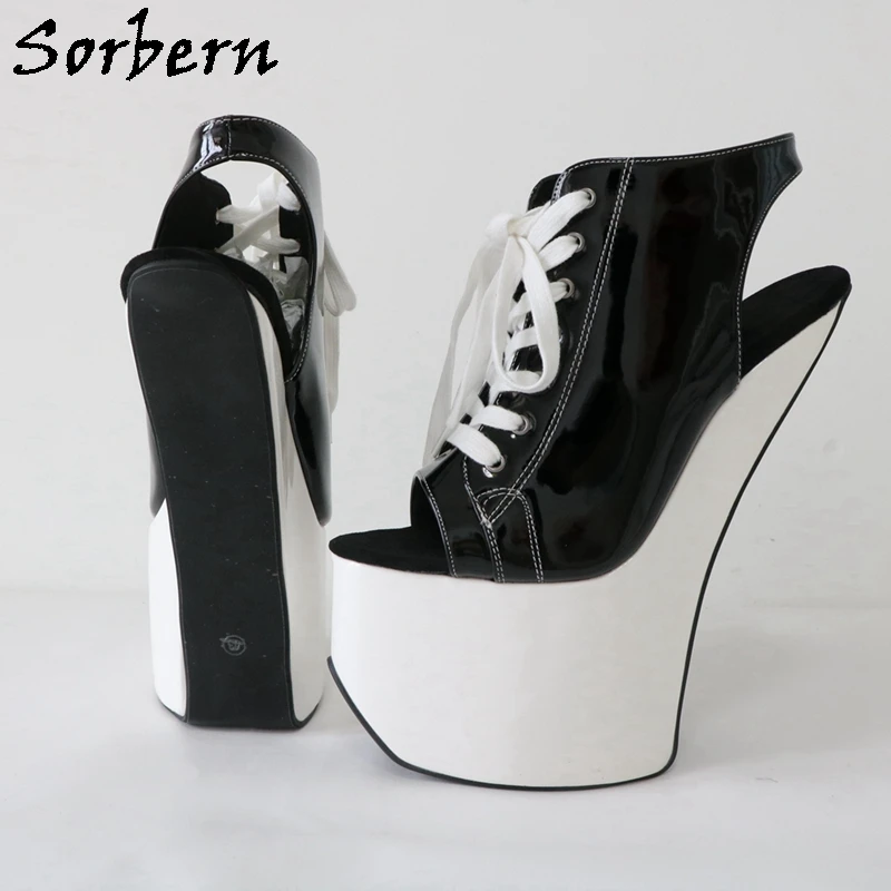 Sorbern Heelless Slingback Shoe Thick Platform Sneaker Summer Style Ankle High Fetish Black And White Drag Queen Shoe Open Toe