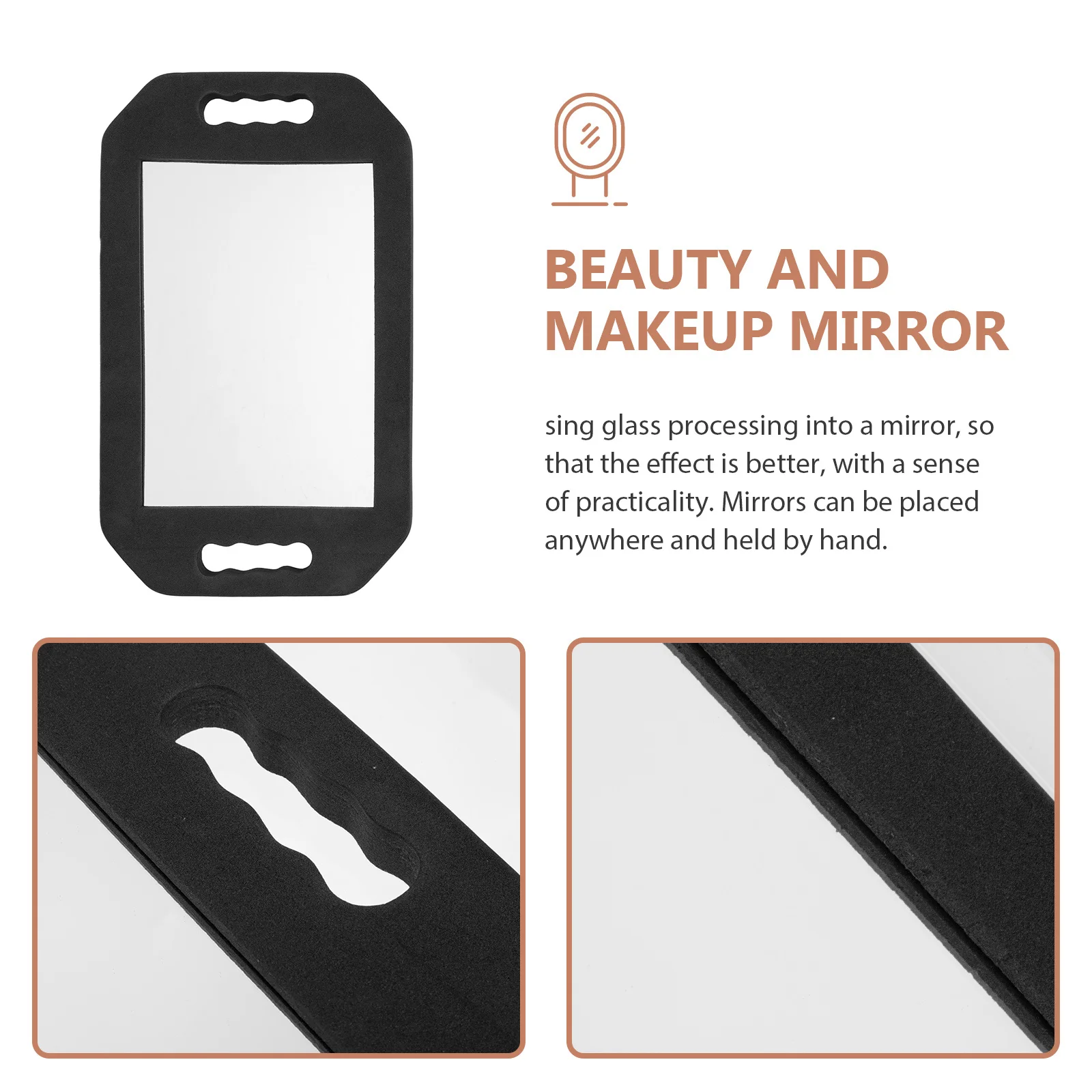 1Pcs Portable Hairdressing Mirror Practical Beauty Tool with Cushion Grip for Outdoor Salon Black Foams Frame Mirror