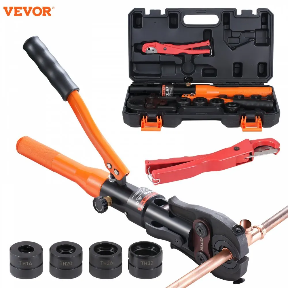 VEVOR Copper Tube Fittings Hydraulic Pipe Crimping Tool  Pressing Plier  Quick Change Jaws 360° Rotatable Press Kit