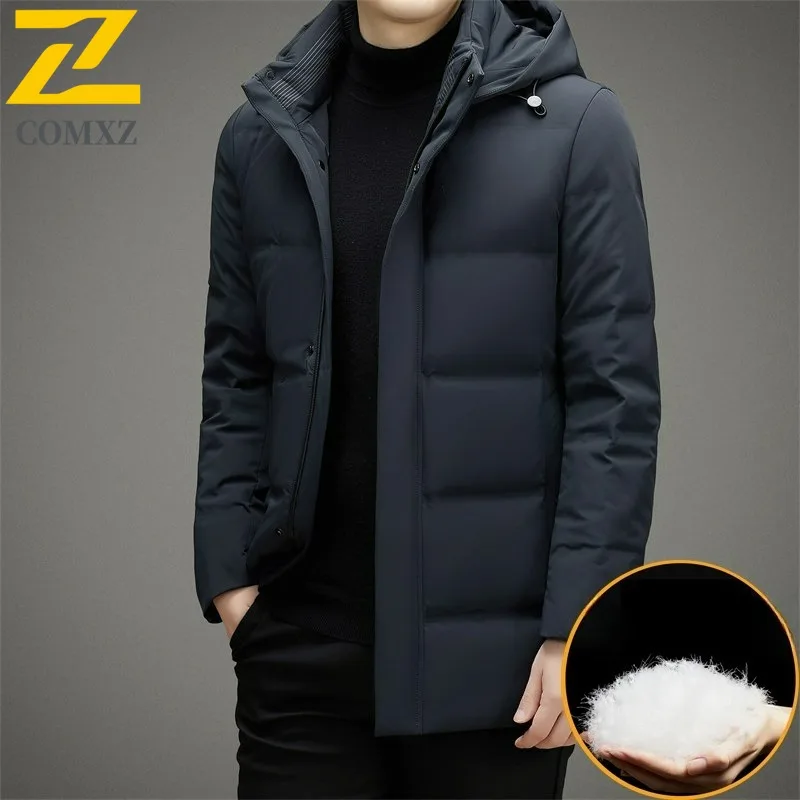 COMXZ Men Down Jacket Fashion Detachable Hood Outdoor Work Lightweight Padded Jacket Leisure Business Thickened Warm Winter Coat
