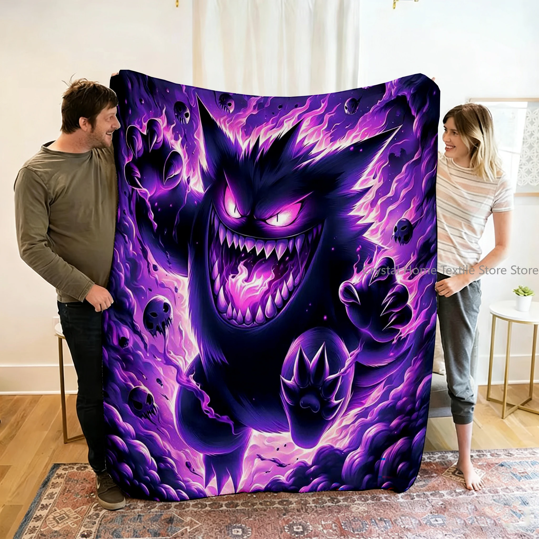 Japanese Games Pokemon Gengar Cartoon Blanket Warm Soft Flannel Material Suitable for Home Sofa Travel Camping Child Adult Gift