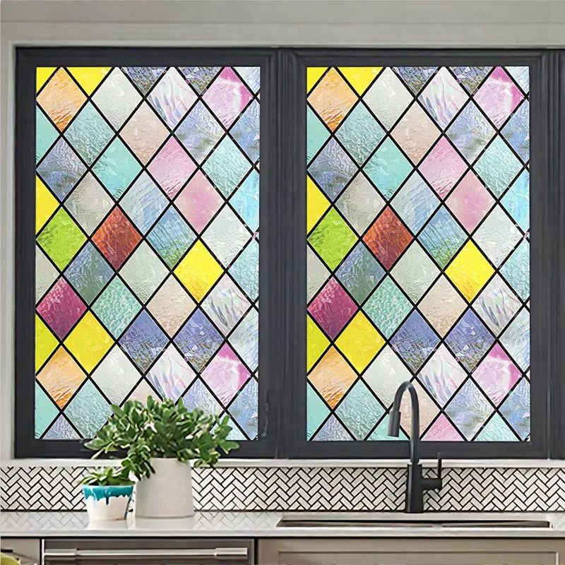 Защитная пленка для окон, Радужный оттенок Витражного Стекла, 3D декоративные наклейки на окна без клея для дома и офиса, легко устанавливается