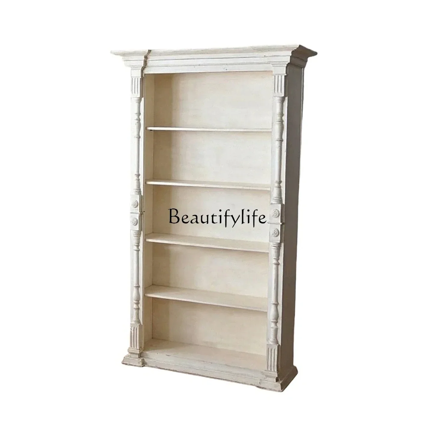 

146American French retro solid wood display cabinet bookshelf narrow light luxury floor bookcase furniture