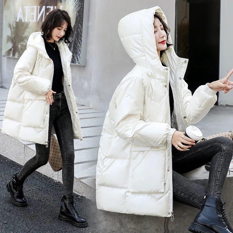 Mao Yan down jacket women's winter new mid length offseason wash free bright face straight tube loose Korean white duck