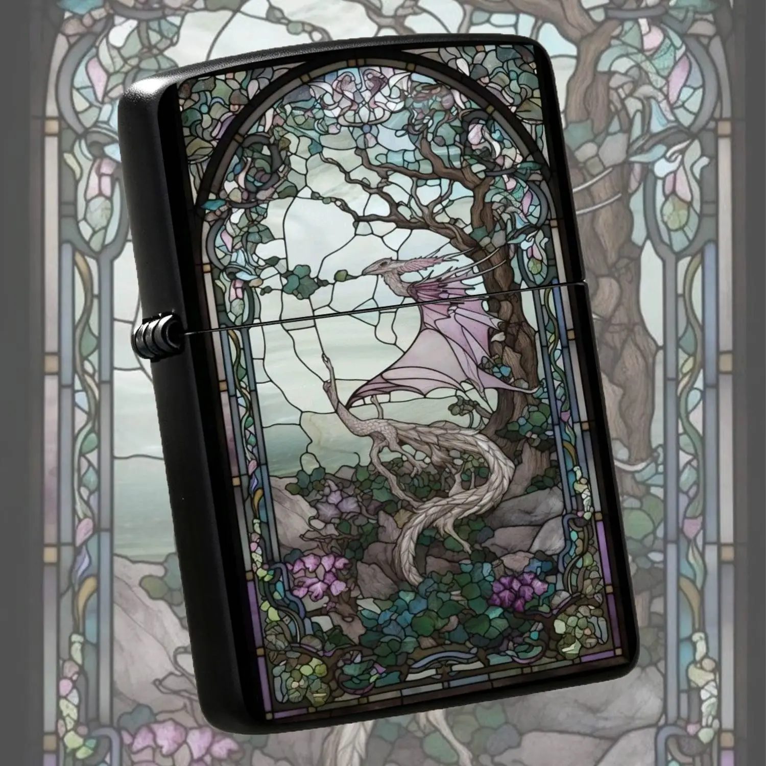 Art Nouveau Stained Glass Style Ethereal Dragon Pattern Portable Lighter, Exquisite Aesthetic Decorative Daily Tool, Ideal For Gifting Personal Use, Suitable For Travel Outdoor Daily Scenarios, Delicate Craftsmanship Unique Artistic Practic