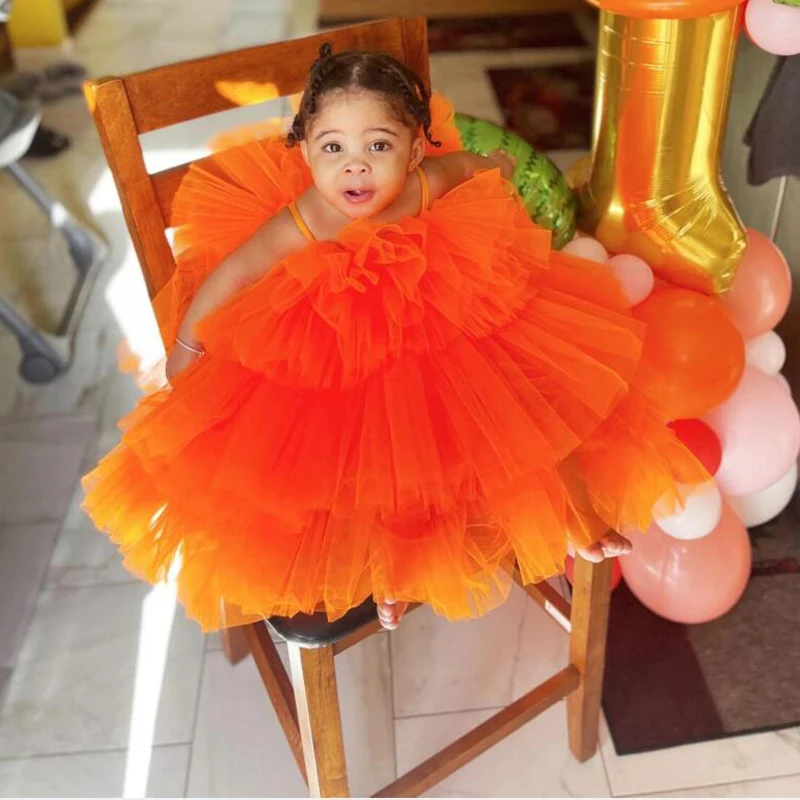 

Lovely Orange Baby Tulle Tutu Skirt Kids Puffy Tiered Ruffles Skirt For Little Girls Birthday Photography Shoot Elastic Waist