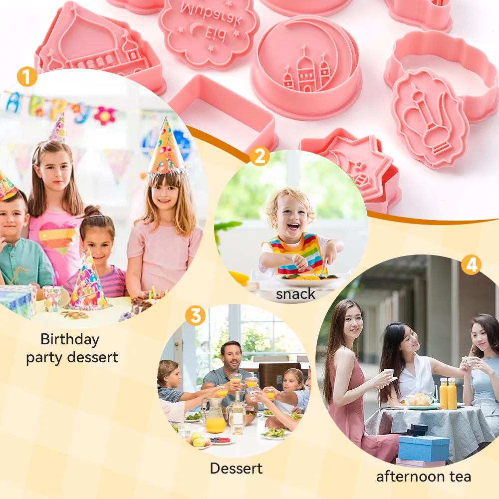 8 ชิ้น Eid Mubarak Cookie Cutters Ramadan Kareem บิสกิตแสตมป์ Diy คุกกี้เบเกอรี่แม่พิมพ์อิสลามมุสลิม Ramadan Party ตกแต่ง