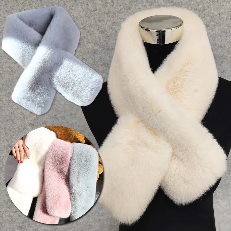 Winter Faux Rabbit Fur Women Scarf Soft Plush Snood Scarves Solid Color Neck Collar Warmer Christmas Gift Warm Soft Neck Scarf