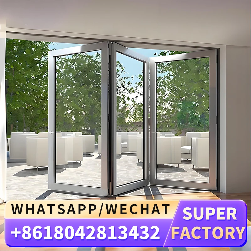 Bi Folding Doors High Quality Factory Metal Aluminum Sliding Glass Custom Interior Exterior Bi Fold Patio Garage Door Folding