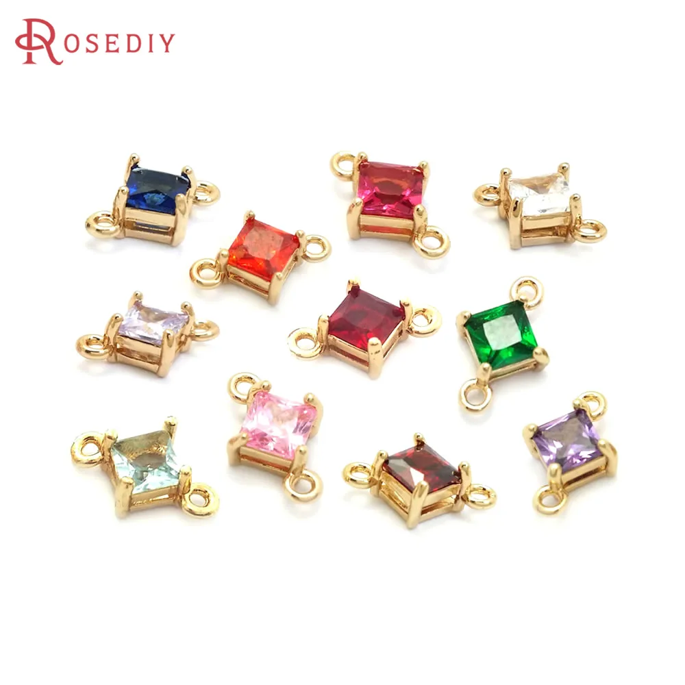 

10PCS 10x6.5MM 18K Gold Color Brass and Zircon 2 Holes Square Connect Charms Pendants High Quality Jewelry Making Supplies