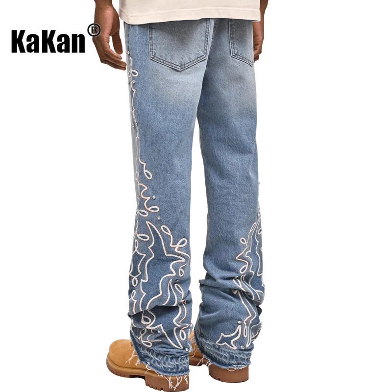 Kakan - New Men's Blue Gradient Wide Leg Jeans, Y2k Fashion Embroidered Diamond Set Long Jeans By Jeans Man Brand