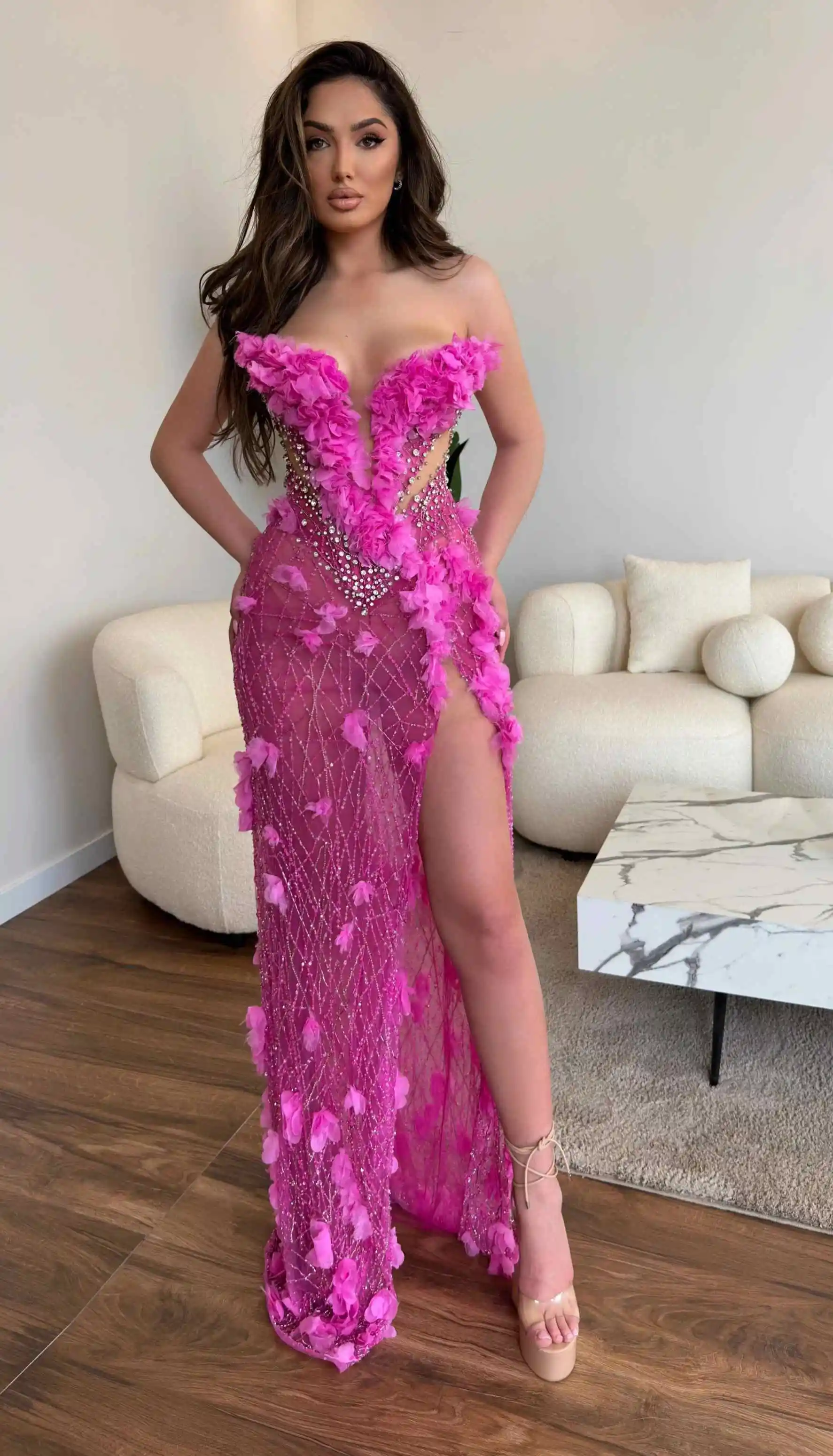 Robes De soirée magnifiques sirène sans bretelles Appliques perles haute fente robe De bal robes De soirée Vestido De Noite personnalisé