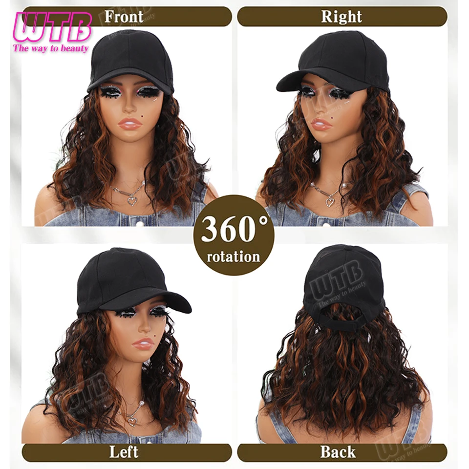 قبعة بيسبول صناعية مع وصلات شعر، قبعة صناعية مع شعر مرفق للنساء، قبعة مجعدة قابلة للتعديل #6